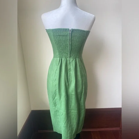New Reformation Prescott Linen Dress In Palm Green - Picture 4 of 9